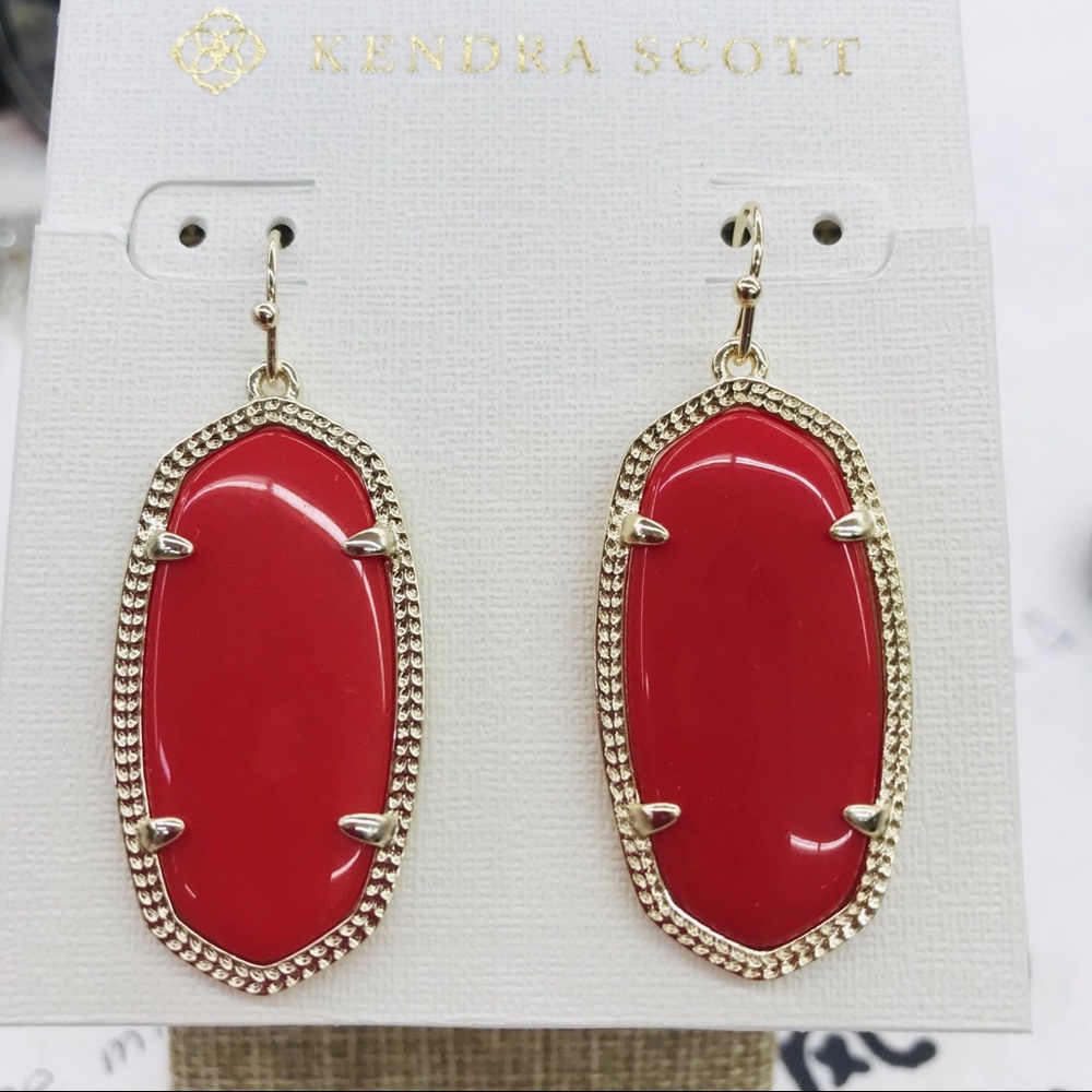 Kendra Scott Elle Bright Red Gold tone earrings